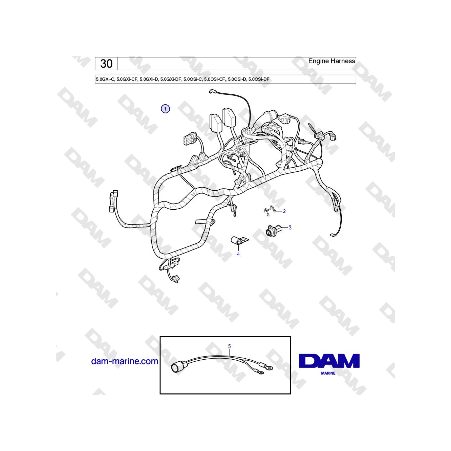 Volvo Penta 5.0GXi-C, 5.0GXi-CF, 5.0GXi-D, 5.0GXi-DF, 5.0OSi-C, 5.0OSi-CF, 5.0OSi-D, 5.0OSi-DF - Arnés del motor