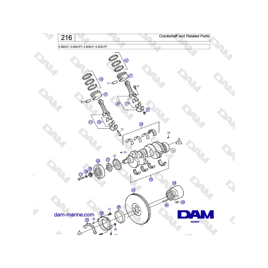 Volvo Penta 4.3GXi-F, 4.3GXi-FF, 4.3OSi-F, 4.3OSi-FF - Crankshaft and Related Parts