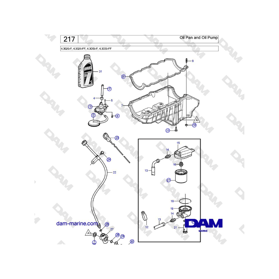 Volvo Penta 4.3GXi-F, 4.3GXi-FF, 4.3OSi-F, 4.3OSi-FF - Oil Pan and Oil Pump