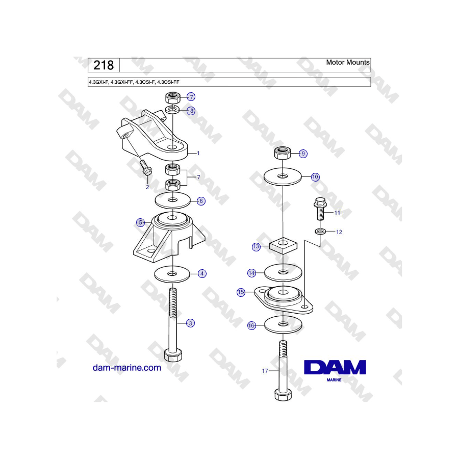 Volvo Penta 4.3GXi-F, 4.3GXi-FF, 4.3OSi-F, 4.3OSi-FF - Soportes de motor