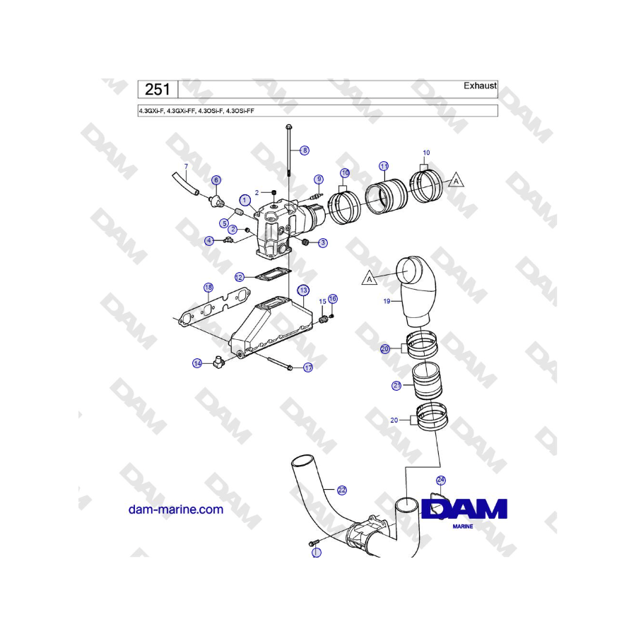 Volvo Penta 4.3GXi-F, 4.3GXi-FF, 4.3OSi-F, 4.3OSi-FF - Exhaust