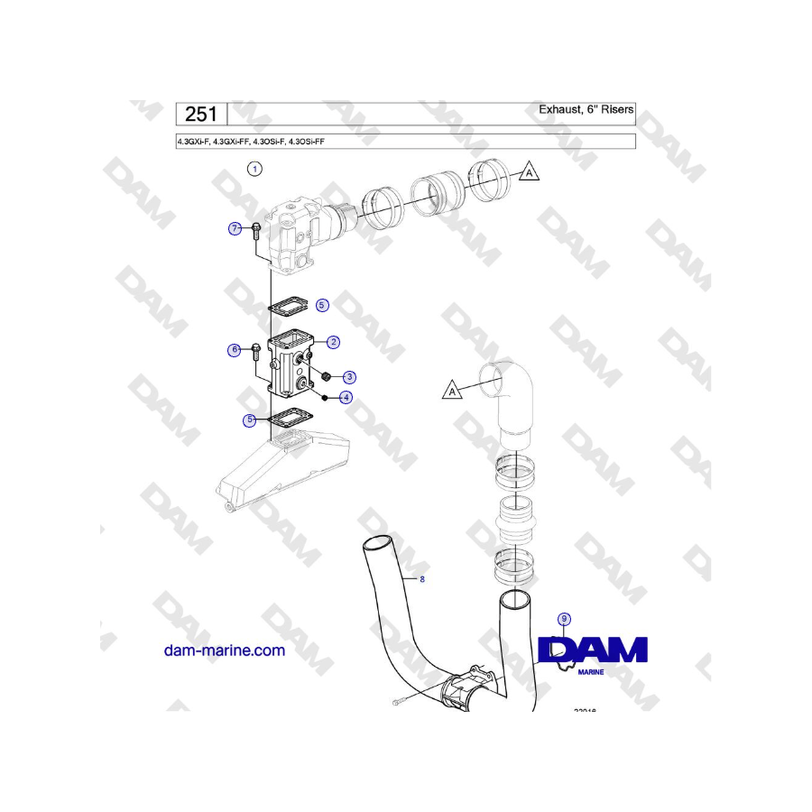 Volvo Penta 4.3GXi-F, 4.3GXi-FF, 4.3OSi-F, 4.3OSi-FF - Exhaust, 6'' Risers