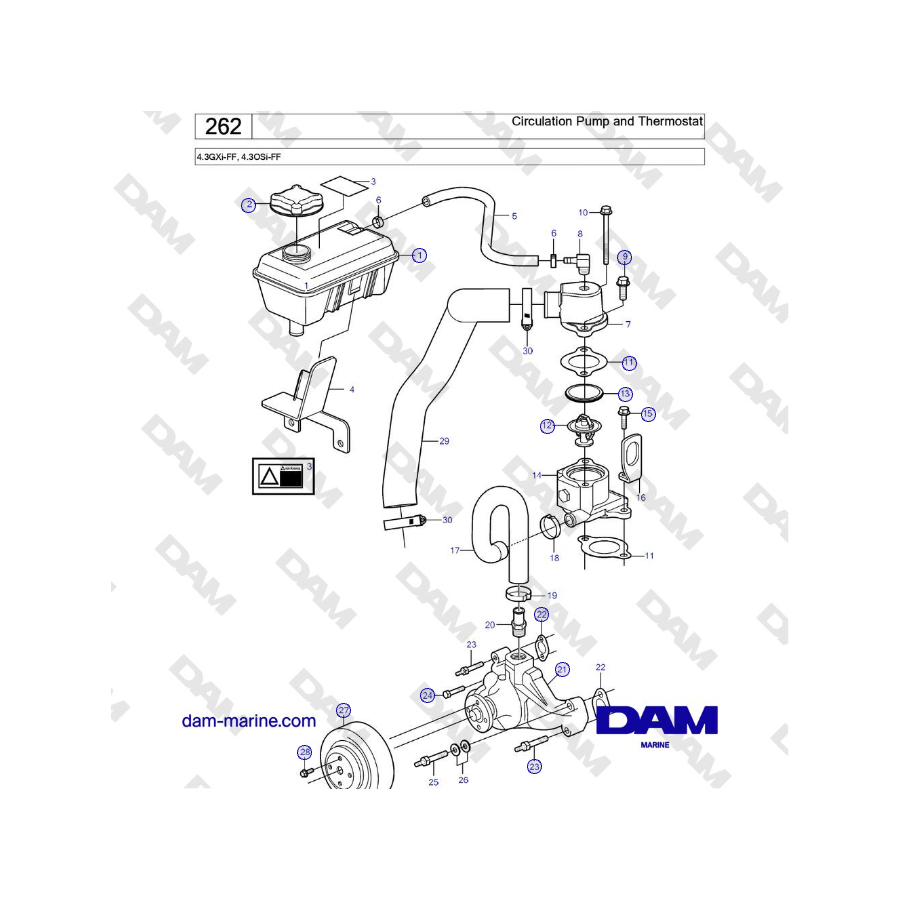 Volvo Penta 4.3GXi-FF, 4.3OSi-FF - Circulation Pump and Thermostat