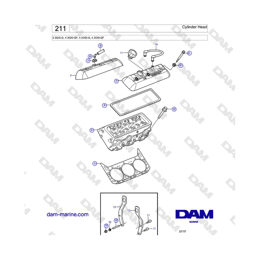 Volvo Penta 4.3L GXI-G / 4.3L GXI-GF - Culata