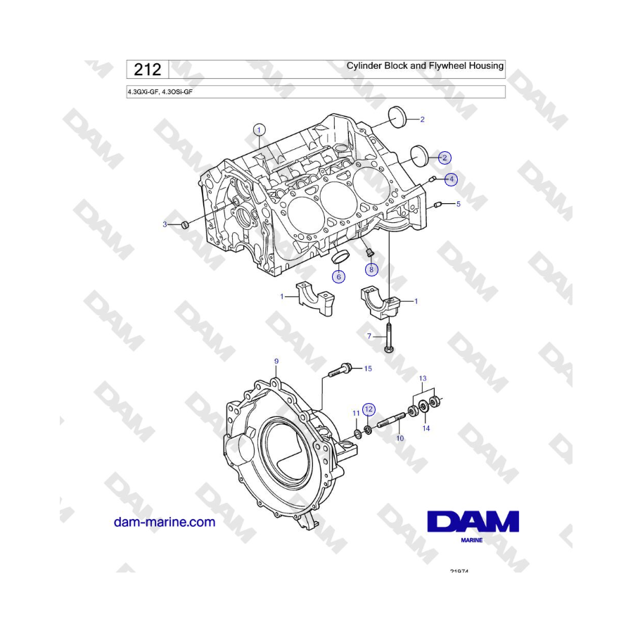 Volvo Penta 4.3L GXI-GF - Cylinder Block and Flywheel Housing