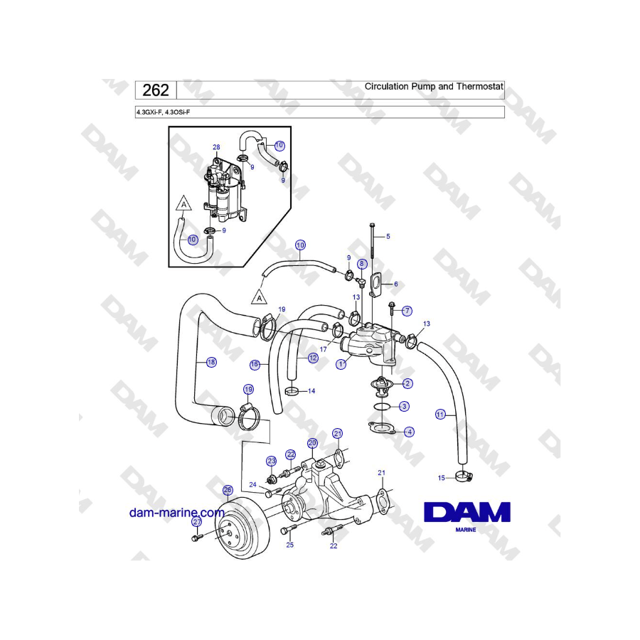 Volvo Penta 4.3GXi-F, 4.3OSi-F - Circulation Pump and Thermostat