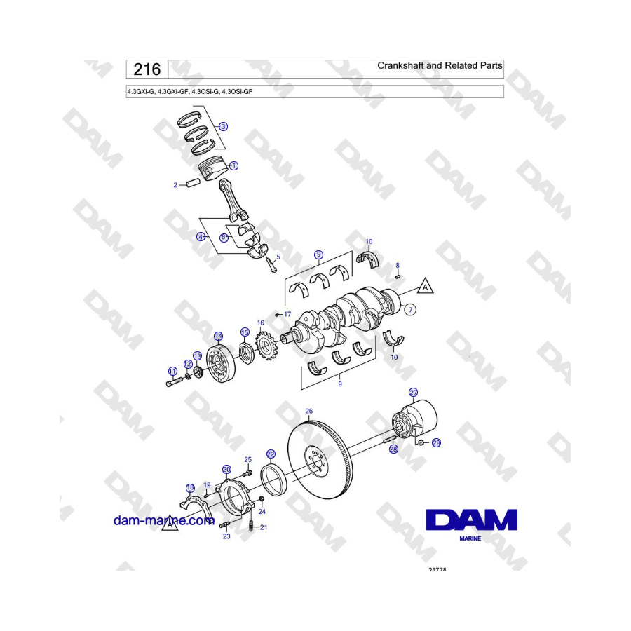 Volvo Penta 4.3L GXI-G / 4.3L GXI-GF - Cigüeñal y piezas relacionadas