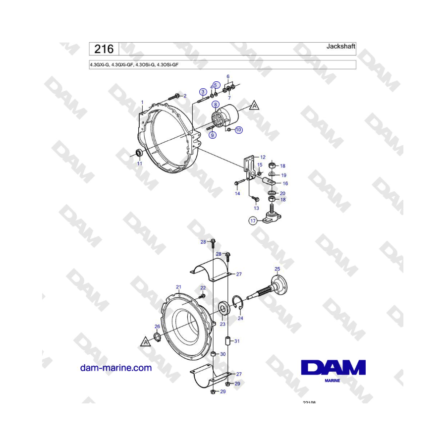 Volvo Penta 4.3L GXI-G / 4.3L GXI-GF - Eje intermedio