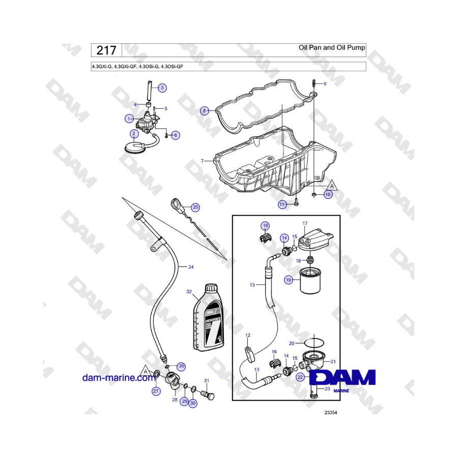 Volvo Penta 4.3L GXI-G / 4.3L GXI-GF - Cárter de aceite y bomba de aceite