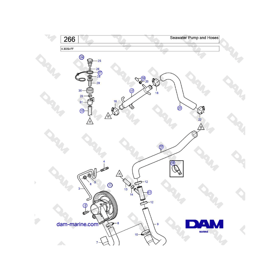 Volvo Penta 4.3OSi-FF - Seawater Pump and Hoses