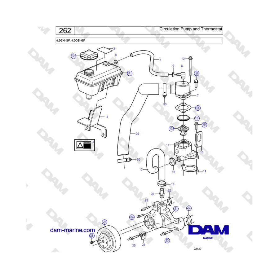 Volvo Penta 4.3L GXI-G / 4.3L GXI-GF - Bomba de circulación y termostato