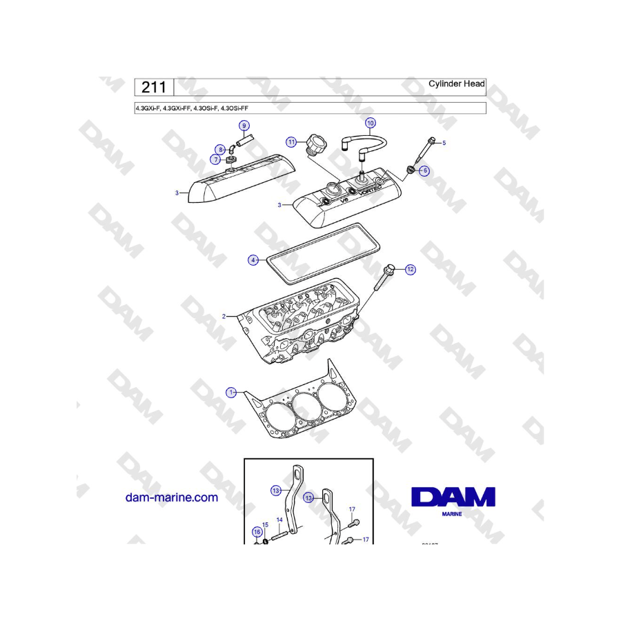 Volvo Penta 5.0GXi-G, 5.0GXi-GF, 5.0OSi-G, 5.0OSI-GF - Cylinder Head