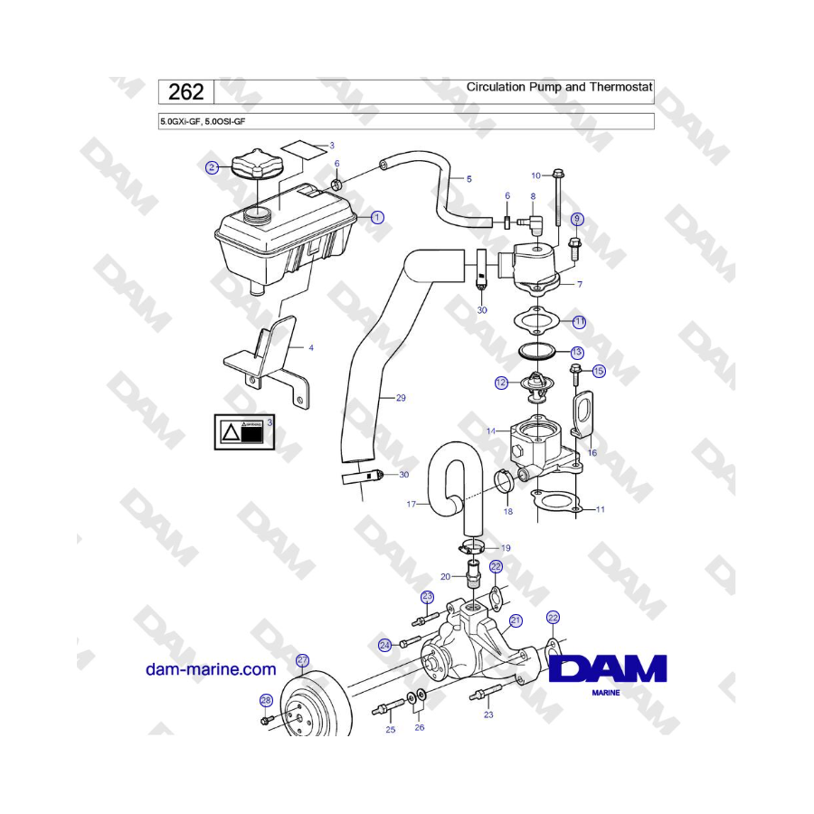 Volvo Penta 5.0L GXI-G / 5.0L GXI-GF - Circulation Pump and Thermostat