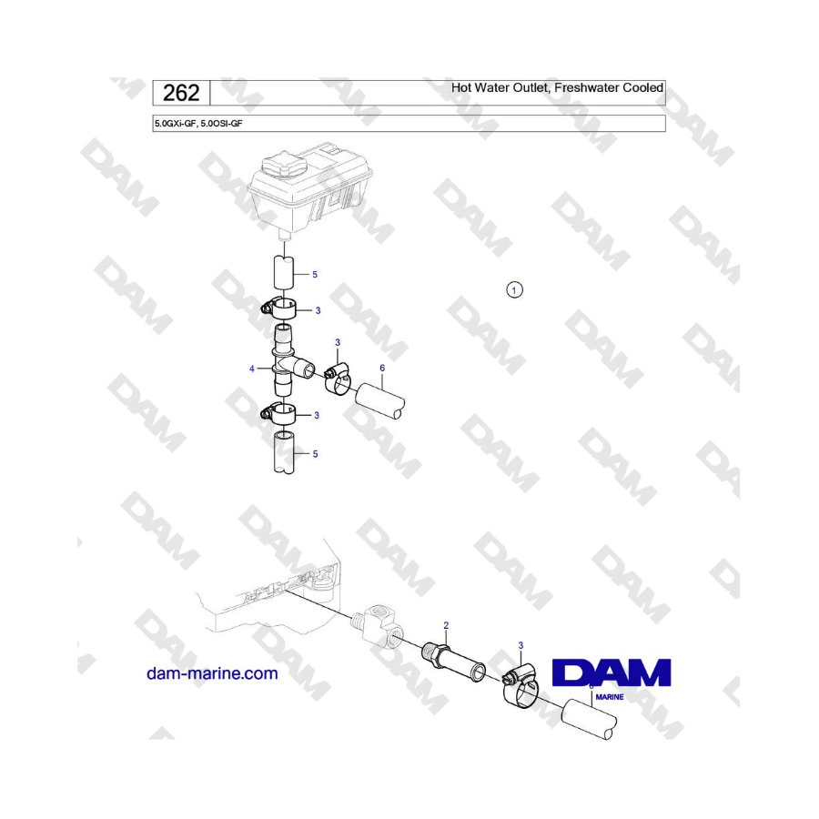 Volvo Penta 5.0L GXI-GF / 5.0L OSI-GF - Hot Water Outlet, Freshwater Cooled