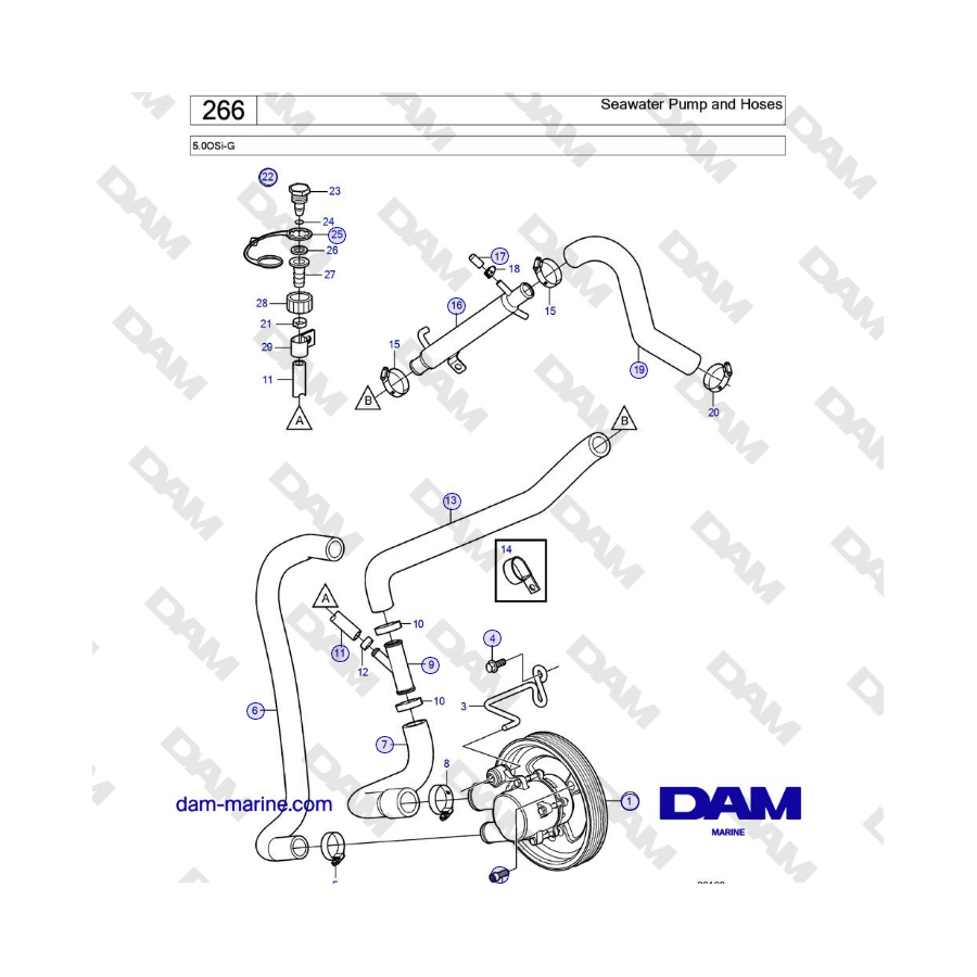Volvo Penta 5.0L OSI-G - Seawater Pump and Hoses