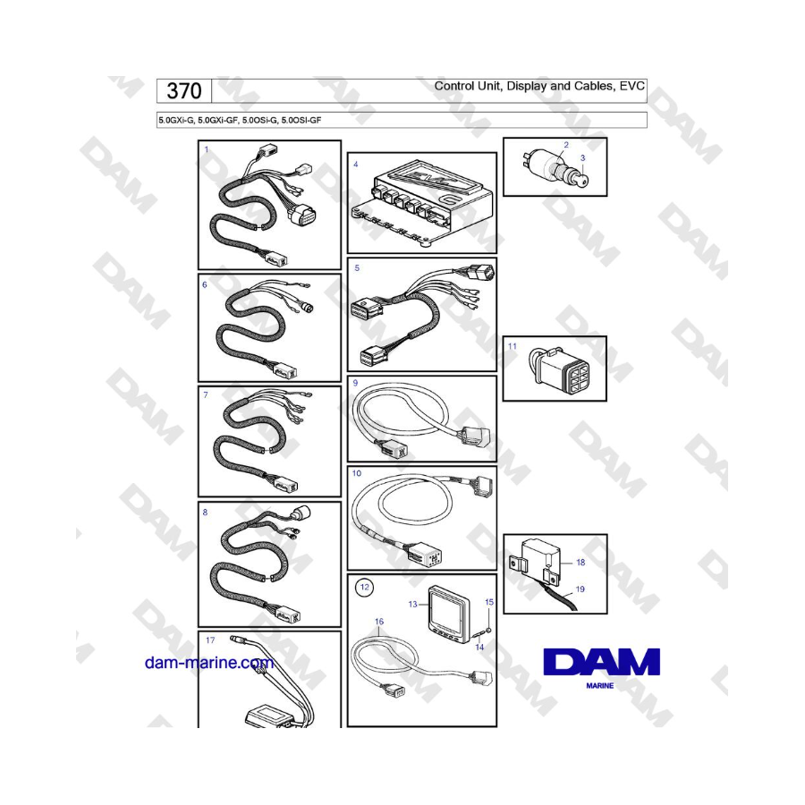 Volvo Penta 5.0L GXI-G / 5.0L GXI-GF / 5.0L OSI-G / 5.0L OSI-GF - Control Unit, Display and Cables, EVC