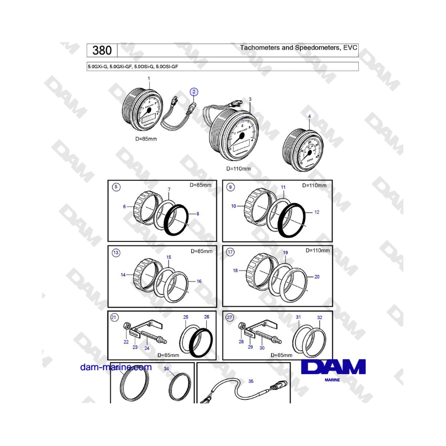 Volvo Penta 5.0L GXI-G / 5.0L GXI-GF / OSI-G / 5.0L OSI-GF - Tacómetros y Velocímetros, EVC