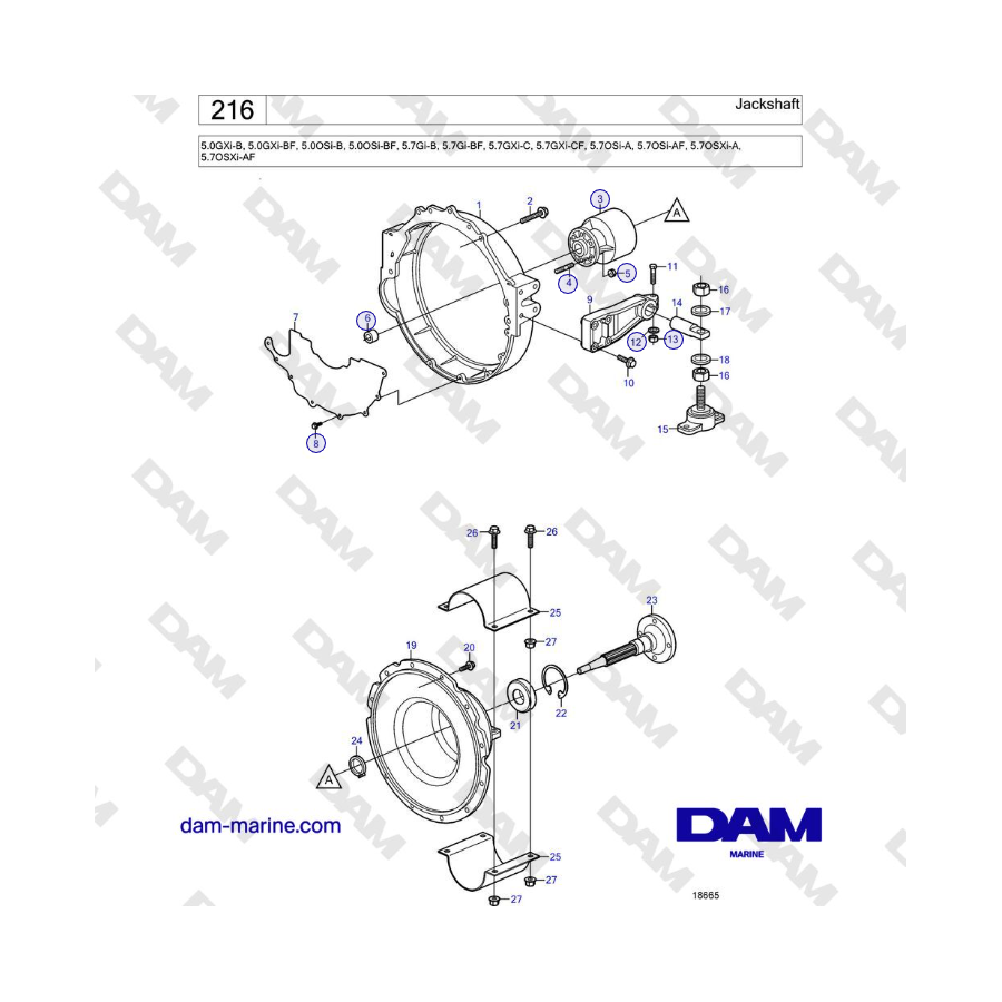Volvo Penta 5.0GXi-B, 5.0GXi-BF, 5.0OSi-B, 5.0OSi-BF, 5.7Gi-B, 5.7Gi-BF, 5.7GXi-C, 5.7GXi-CF - Eje intermedio