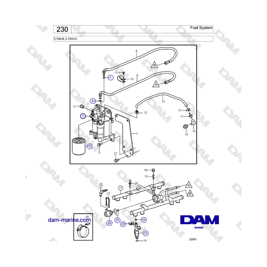 Volvo Penta 5.7GiI-B, 5.7GXiI-C - Fuel System