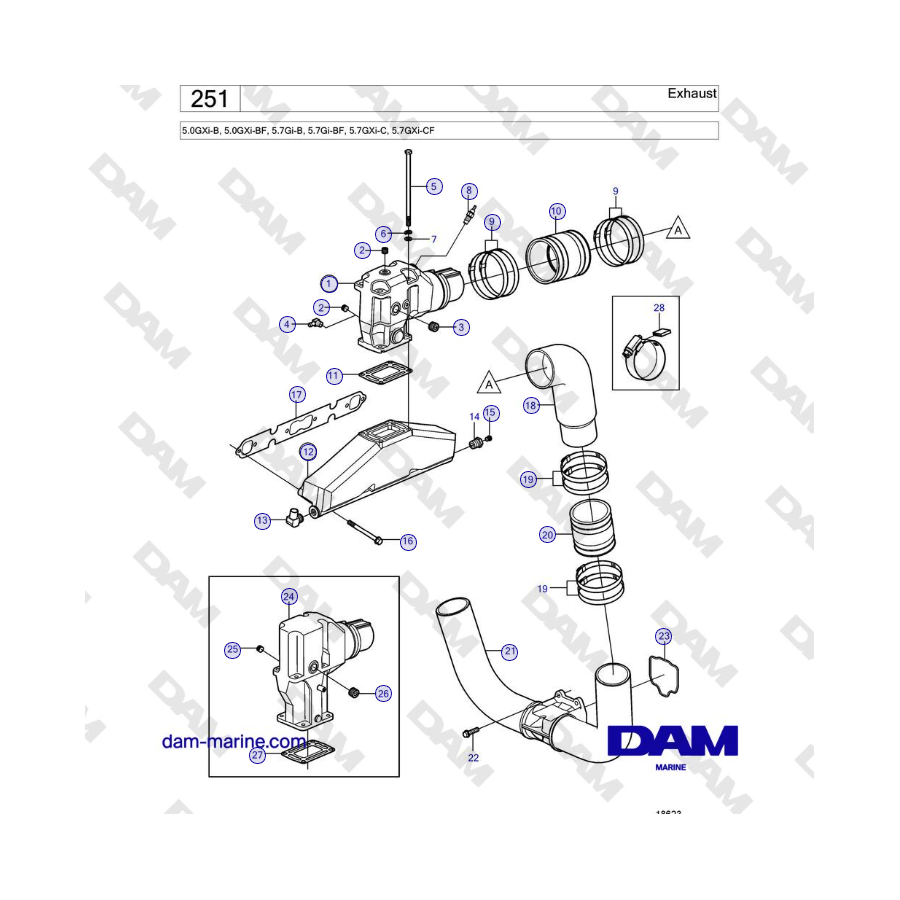 Volvo Penta 5.0GXi-B, 5.0GXi-BF, 5.7Gi-B, 5.7Gi-BF, 5.7GXi-C, 5.7GXi-CF - Scarico