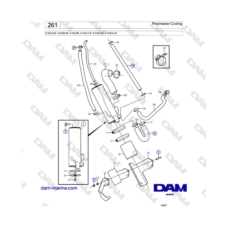 Volvo Penta 5.0GXi-BF, 5.0OSi-BF, 5.7Gi-BF, 5.7GXi-CF, 5.7OSi-AF, 5.7OSXi-AF - Freshwater Cooling