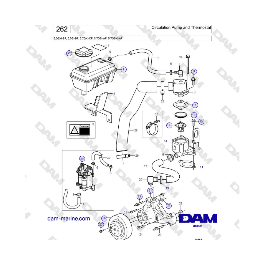 Volvo Penta 5.0GXi-BF, 5.7Gi-BF, 5.7GXi-CF, 5.7OSi-AF, 5.7OSXi-AF - Bomba de circulación y termostato 
