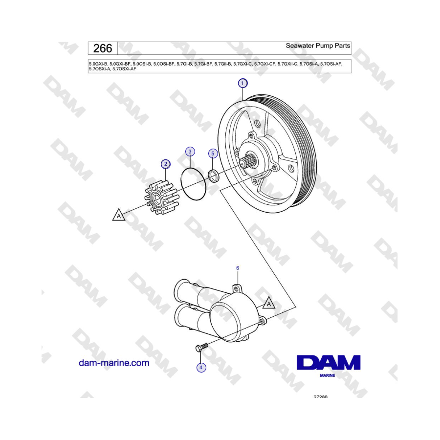 Volvo Penta 5.0GXi-B, 5.0GXi-BF, 5.7Gi-B, 5.7Gi-BF, 5.7GiI-B, 5.7GXi-C, 5.7GXi-CF, 5.7GXiI-C - Ricambi per pompe dell'acqua di m