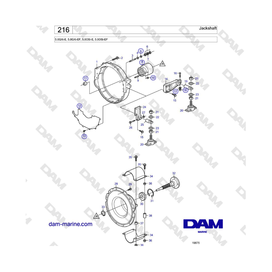 Volvo Penta 5.0GXi-E, 5.0GXi-EF, 5.0OSi-E, 5.0OSi-EF - Eje intermedio