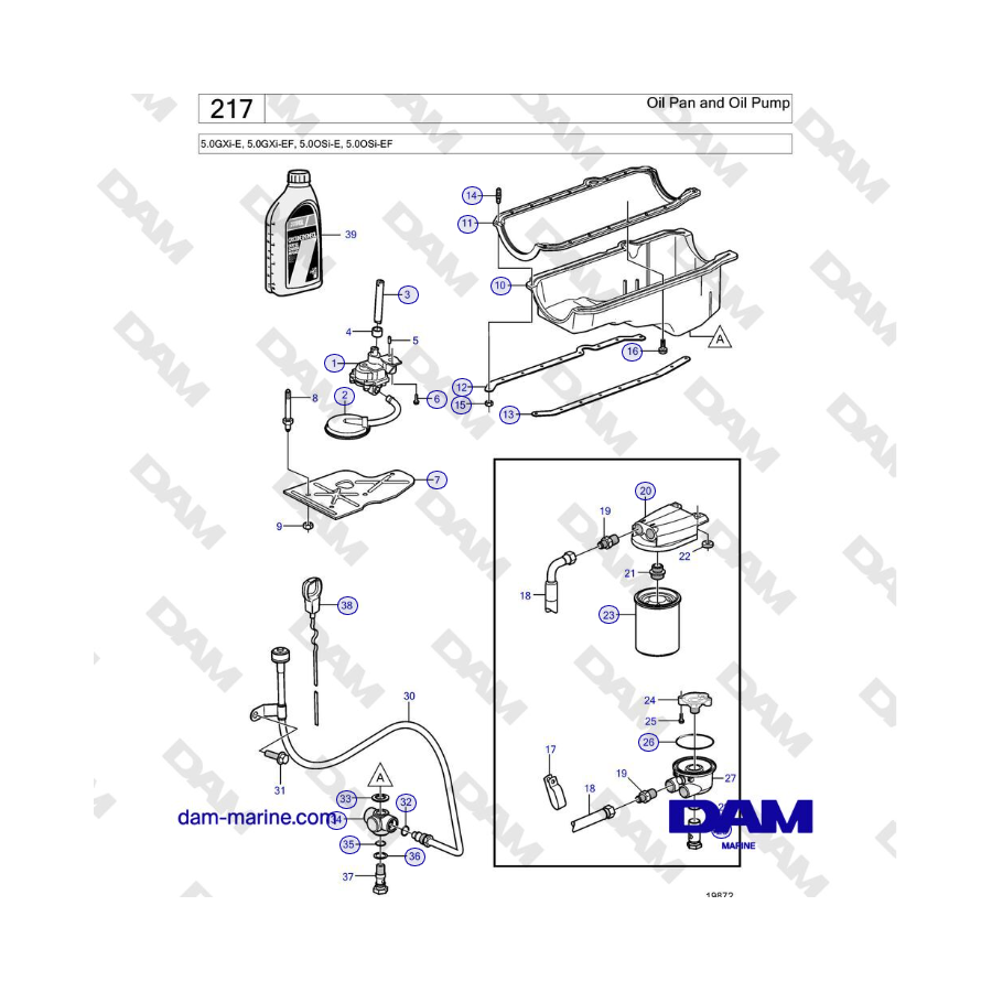 Volvo Penta 5.0GXi-E, 5.0GXi-EF, 5.0OSi-E, 5.0OSi-EF - Cárter de aceite y bomba de aceite