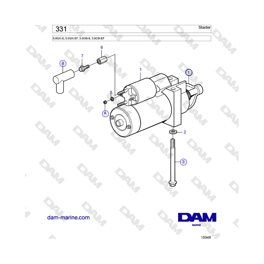Volvo Penta 5.0GXi-E, 5.0GXi-EF, 5.0OSi-E, 5.0OSi-EF - Starter 