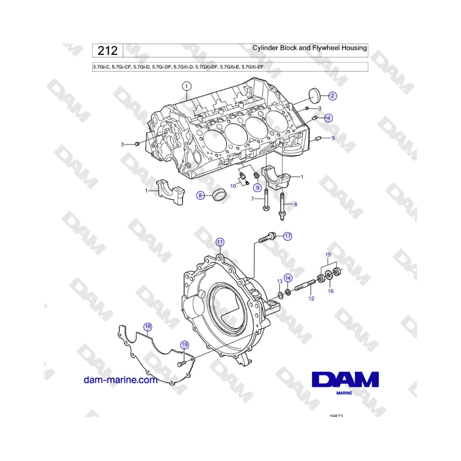 Volvo Penta 5.7L GXI-D / 5.7L GXI-E - Cylinder Block and Flywheel Housing