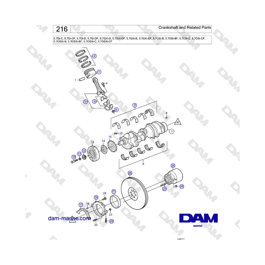 Volvo Penta 5.7L GXI-D / 5.7L GXI-E - Crankshaft and Related Parts