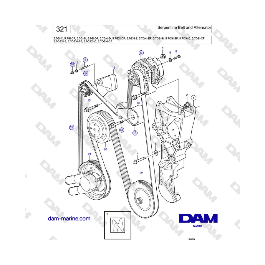 Volvo Penta 5.7L GXI-D / 5.7L GXI-E - Cinghia a serpentina e alternatore