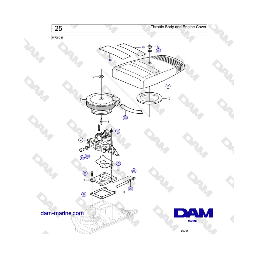 Volvo Penta 5.7GXi-B - Cuerpo del acelerador y tapa del motor