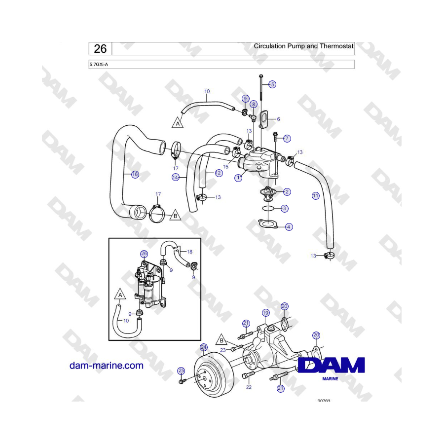Volvo Penta 5.7GXi-A - Circulation Pump and Thermostat 
