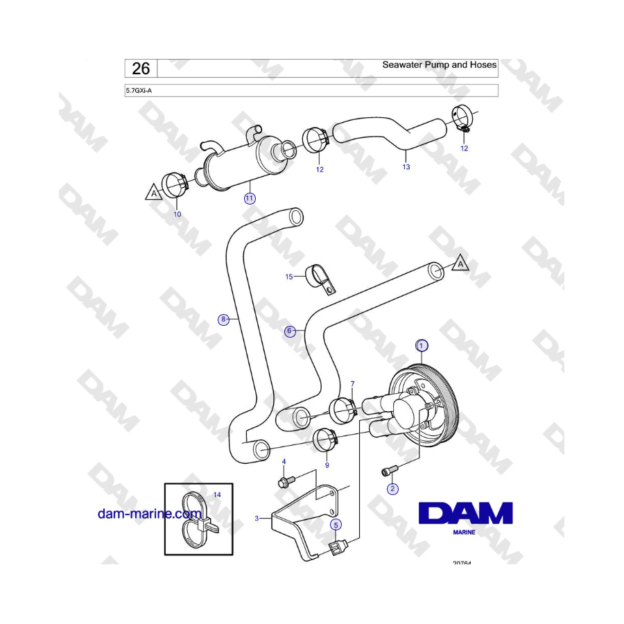 Volvo Penta 5.7GXi-A - Seawater Pump and Hoses