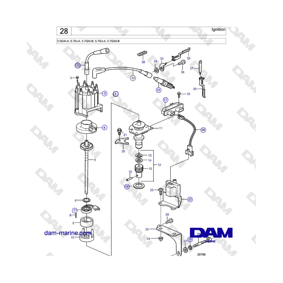 Volvo Penta 5.0GXi-A, 5.7Gi-A, 5.7GXi-B, 5.7GiI-A, 5.7GXiI-B - Accensione