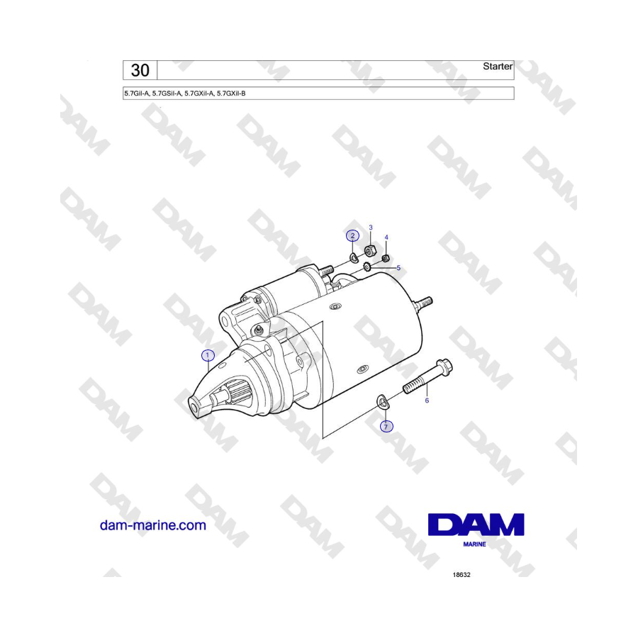 Volvo Penta 5.7GiI-A, 5.7GSiI-A, 5.7GXiI-A, 5.7GXiI-B - Motor de arranque