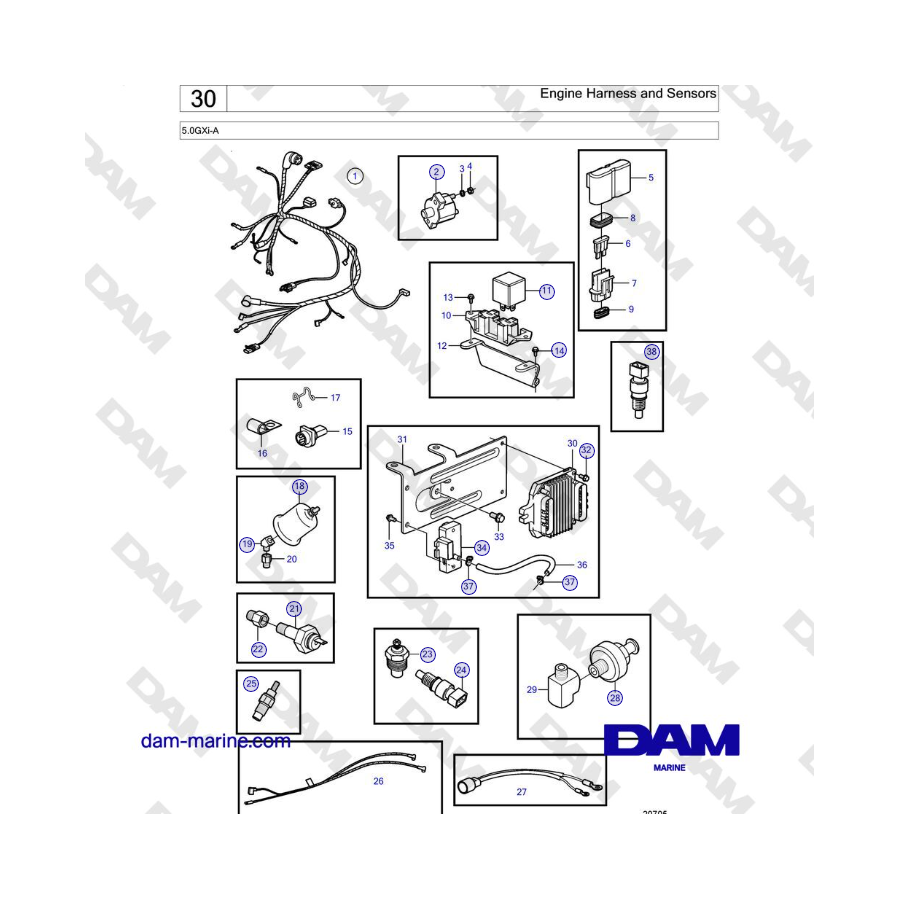 Volvo Penta 5.0GXi-A - Engine Harness and Sensors