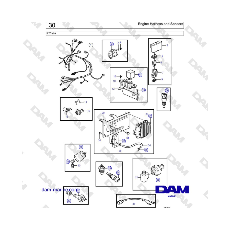 Volvo Penta 5.7GXi-A - Engine Harness and Sensors