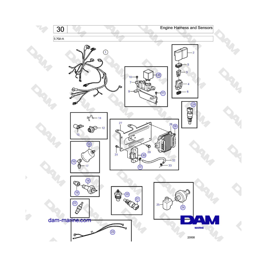 Volvo Penta 5.7GiI-A - Engine Harness and Sensors