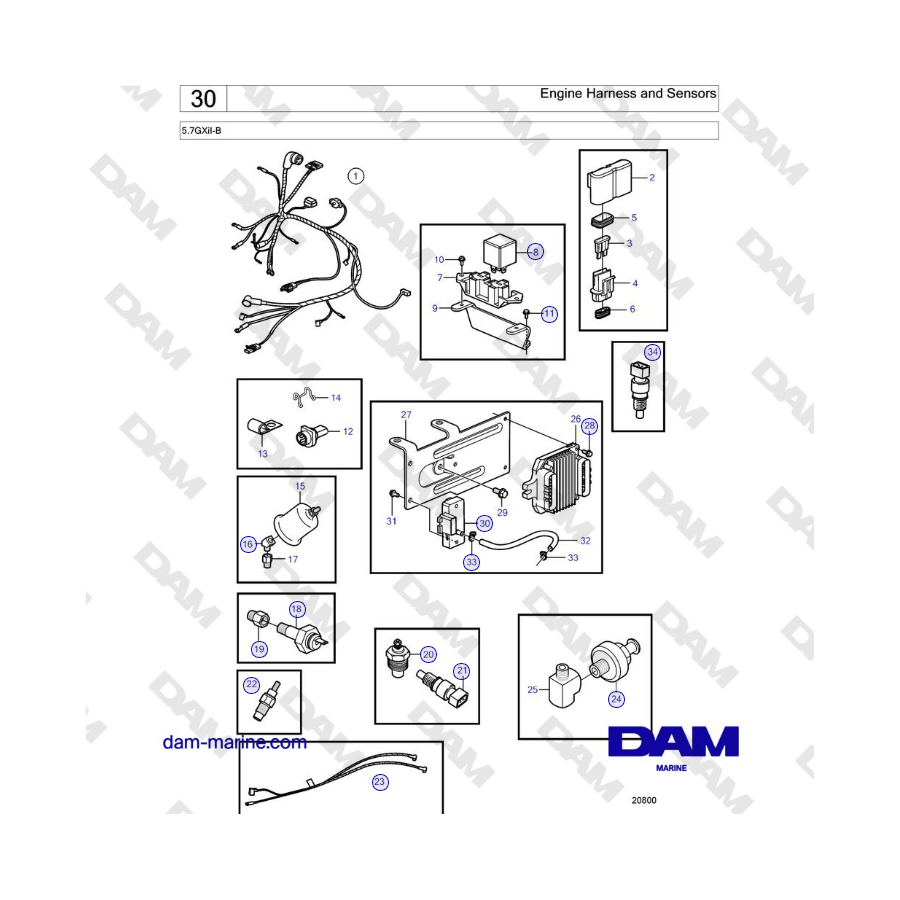 Volvo Penta 5.7GXiI-B - Engine Harness and Sensors
