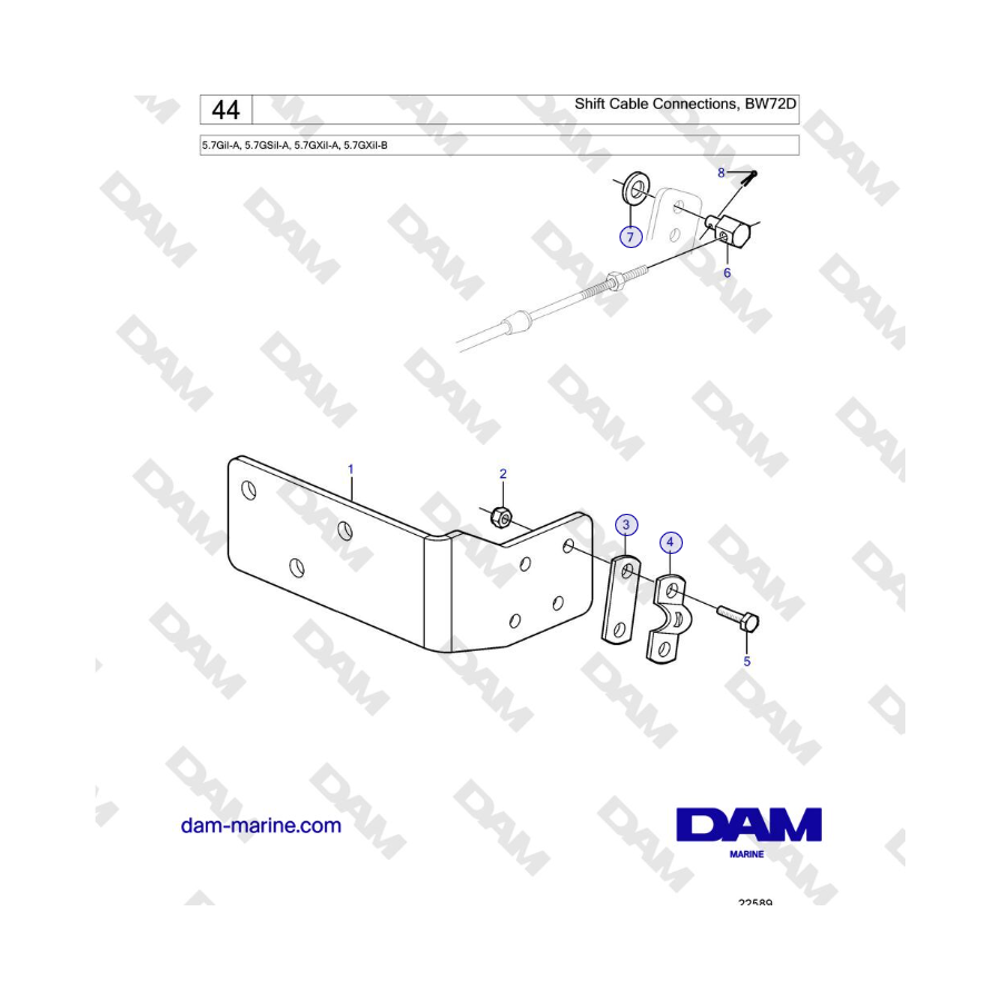 Volvo Penta 5.7GiI-A, 5.7GSiI-A, 5.7GXiI-A, 5.7GXiI-B - Collegamenti cavi cambio, BW72D