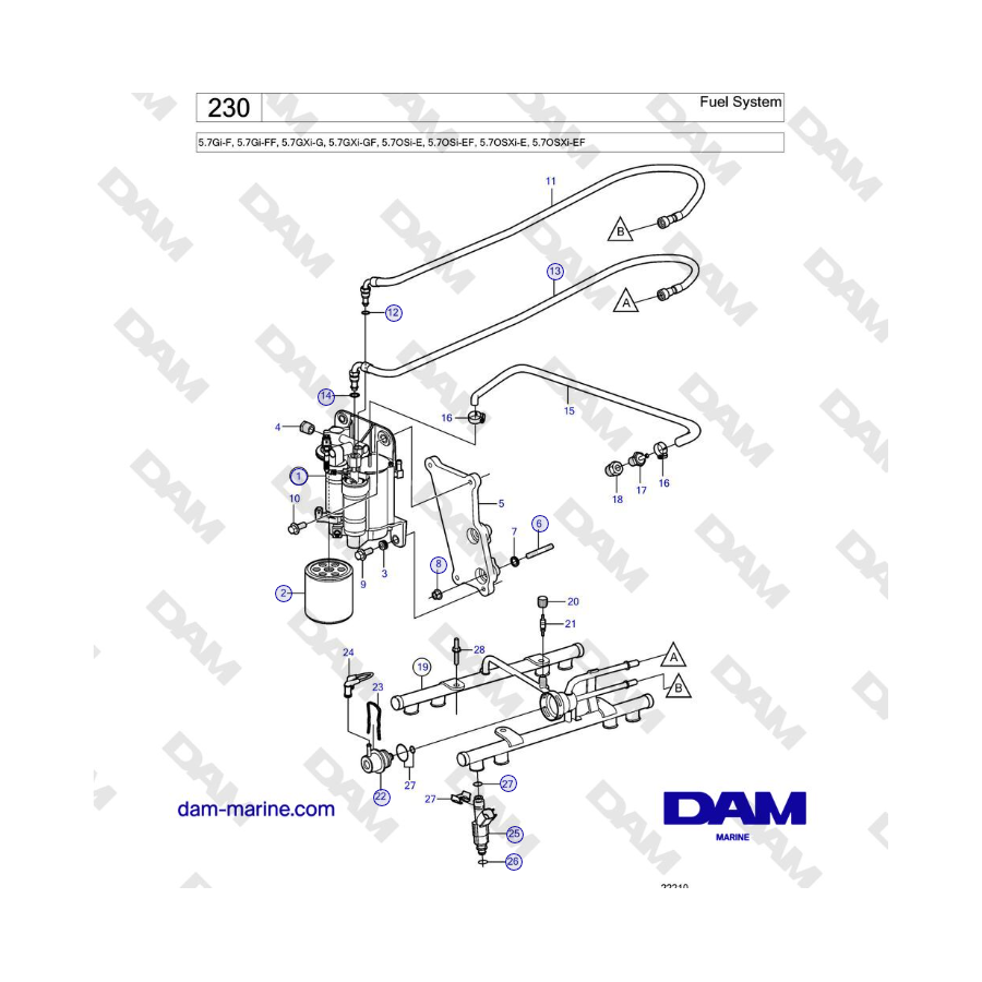 Volvo Penta 5.7Gi-F, 5.7Gi-FF, 5.7GXi-G, 5.7GXi-GF - Sistema de combustible