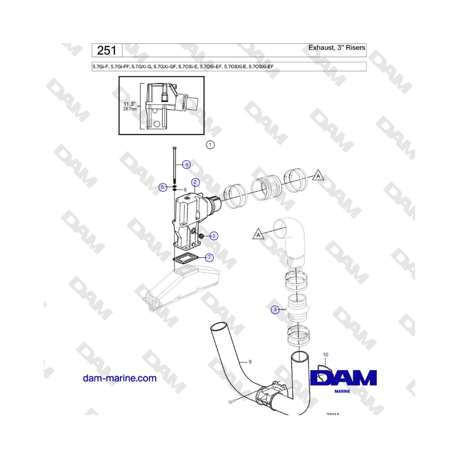 Volvo Penta 5.7Gi-F, 5.7Gi-FF, 5.7GXi-G, 5.7GXi-GF - Escape, elevadores de 3''