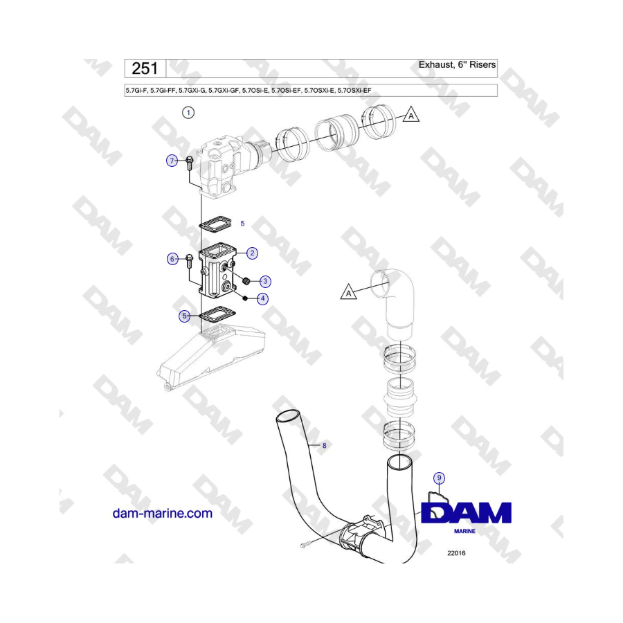 Volvo Penta 5.7Gi-F, 5.7Gi-FF, 5.7GXi-G, 5.7GXi-GF - Escape, elevadores de 6''
