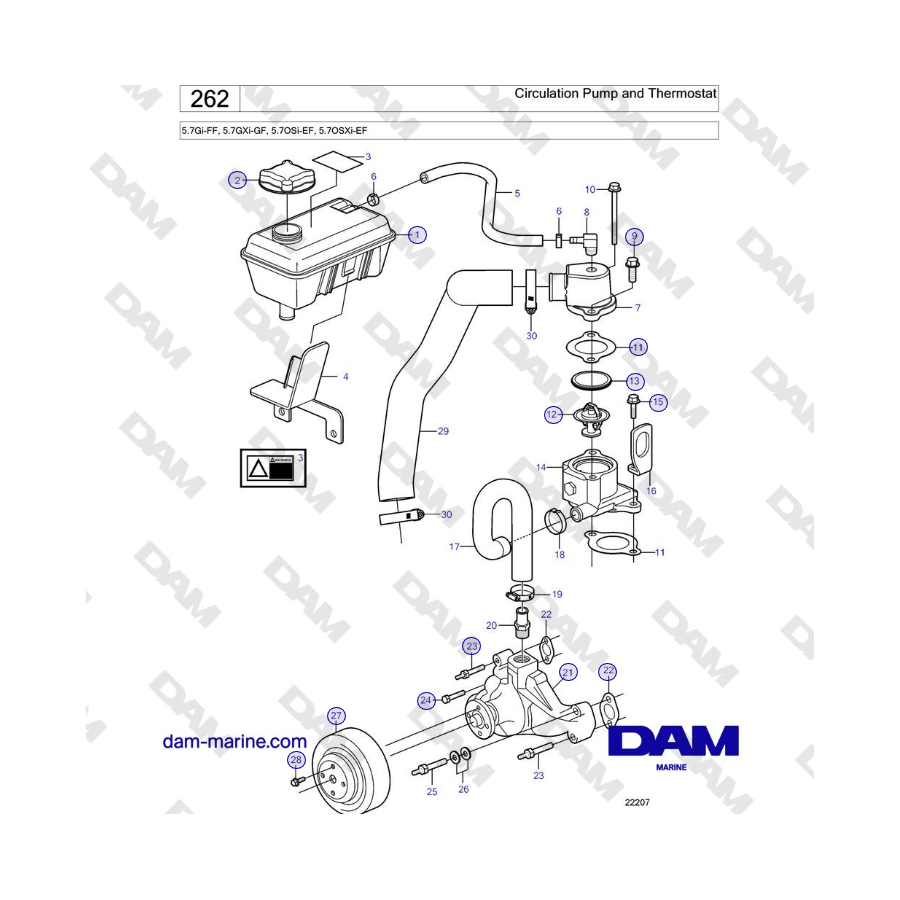 Volvo Penta 5.7Gi-FF, 5.7GXi-GF, 5.7OSi-EF, 5.7OSXi-EF - Bomba de circulación y termostato