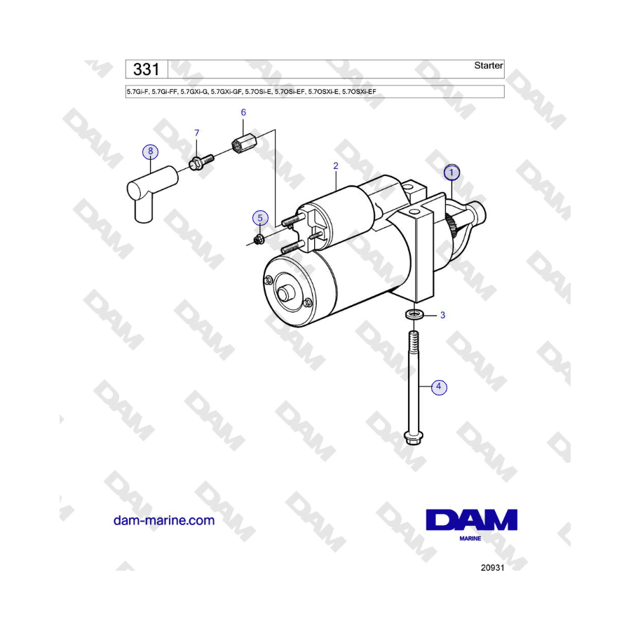 Volvo Penta 5.7Gi-F, 5.7Gi-FF, 5.7GXi-G, 5.7GXi-GF - Motorino di avviamento 