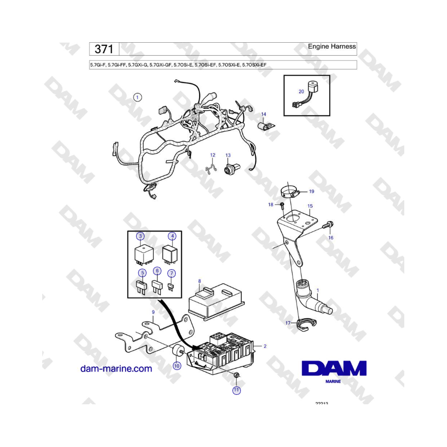Volvo Penta 5.7Gi-F, 5.7Gi-FF, 5.7GXi-G, 5.7GXi-GF - Cablaggio motore 