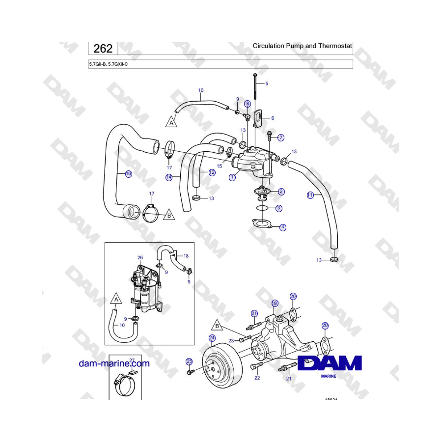 Volvo Penta 5.7GiI-B, 5.7GXiI-C - Circulation Pump and Thermostat